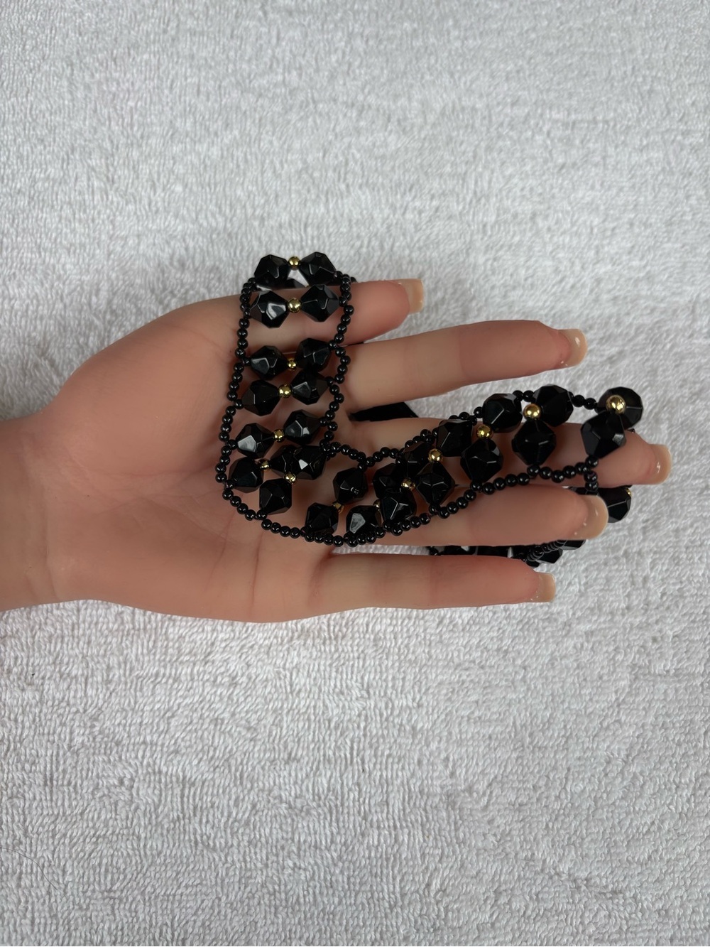 Vintage Black Beaded Choker Necklace with Gold Accents - Picture 5 of 8